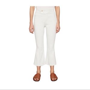 NWT Frame Le Hardy Crop Flare Jeans Size 27 White with Khaki Pinstripe